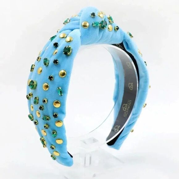 TURQUOISE SPARKLE CRYSTAL VELVET KNOTTED HEADBAND - Picture 2 of 2